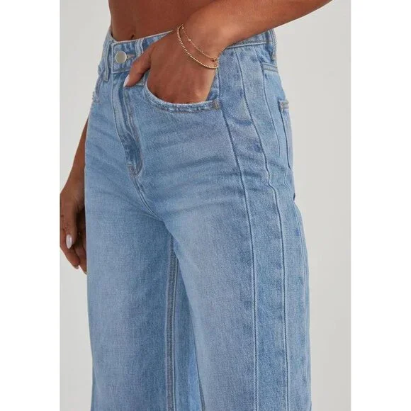 Wide Leg Jeans Women High Waisted Stretchy Baggy Raw Hem Denim Palazzo - Picture 4 of 5